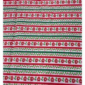 Christmas Striped Fabric Poinsettia & Holly 20" x 38" Red/Green Cotton Quilting